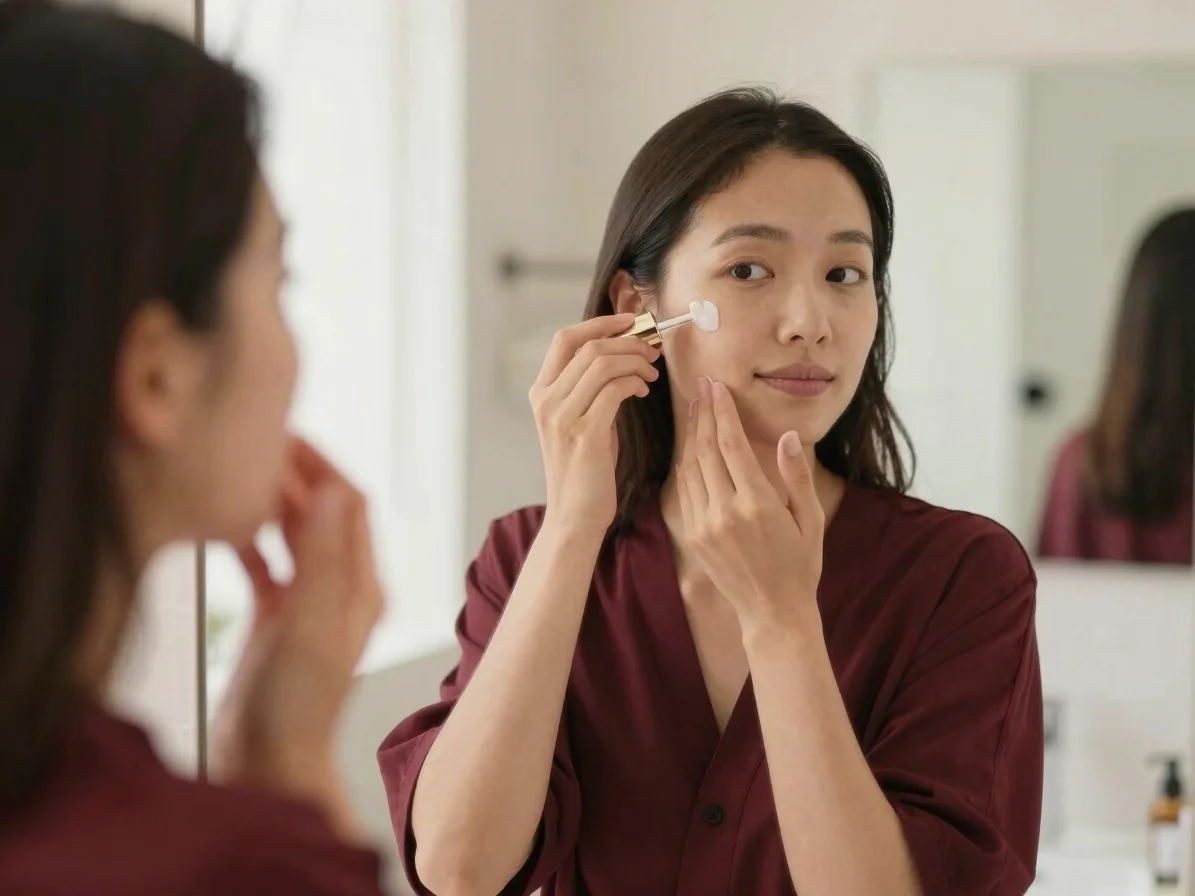 portrait of a Taiwanese woman, mid 20s, elegant, in a bright bath